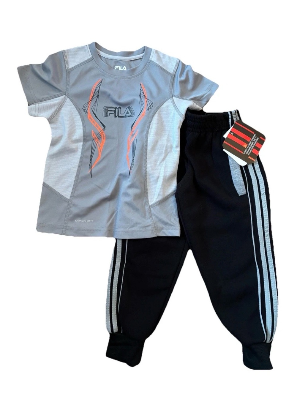 Boys Fila Gray Short-Sleeve Top with Cougar Sports Black Jogger Pants - Size 4